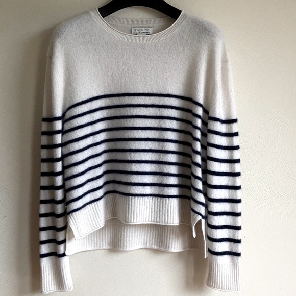 Rachel Zoe 100% Cashmere White and Navy Striped Sweater XL - Picture 14 of 14
